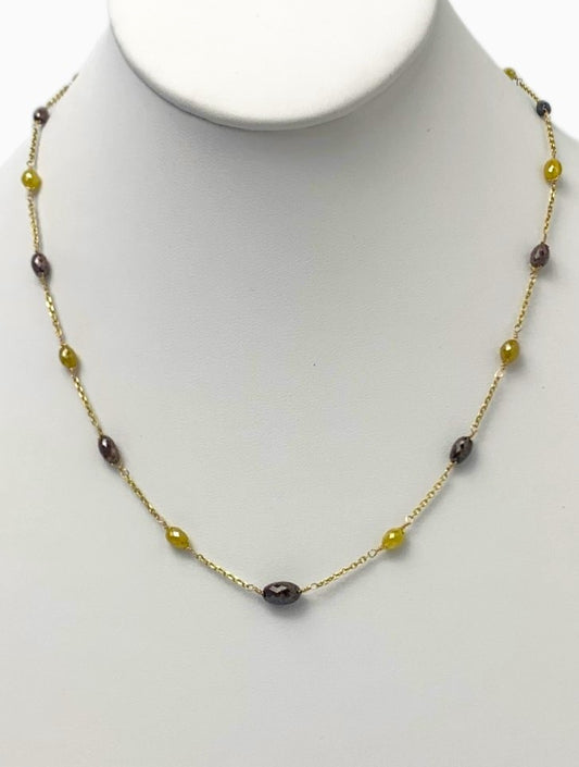 18" Brown and Yellow Diamond Graduated Briolette Station Necklace in 14KY - NCK-027-TNCDIA14Y-BRNYL-18 11ctw