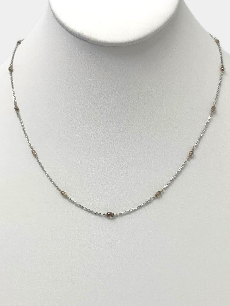 18" Brown Diamond Briolette Station Necklace in 18KW - NCK-029-TNCDIA18W-BRN-18 2.28ctw
