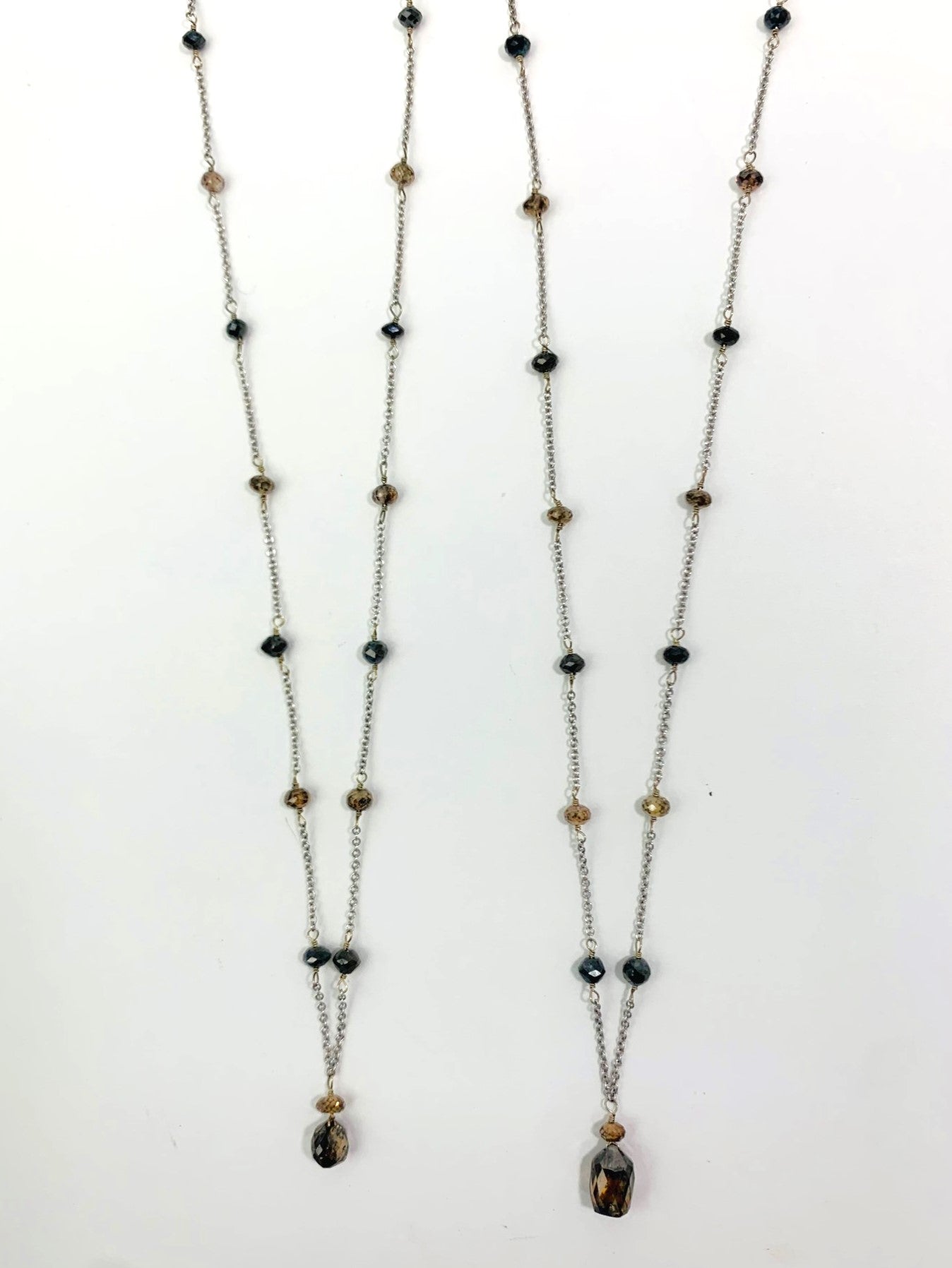 16" Brown and Black Diamond Station Necklace with Brown Diamond Drop in Platinum NCK-053-TNCDIAPLT-BRNBLK-16