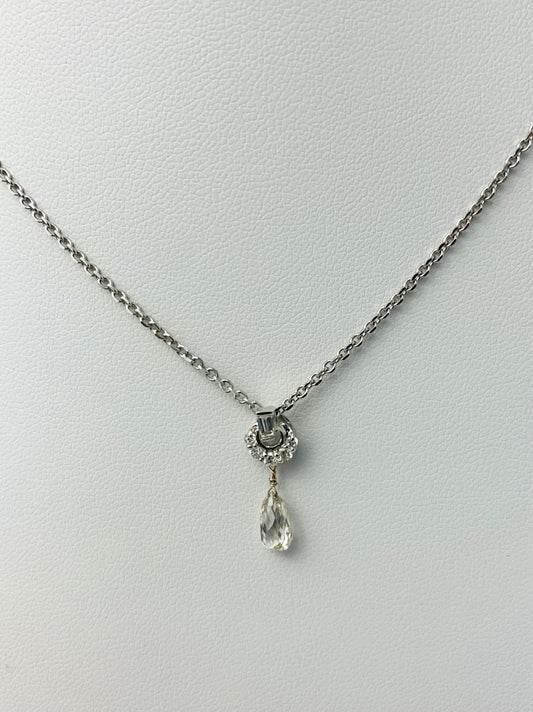 16" Diamond Circle with Baguette Detail and Briolette Drop Necklace in 14KW - NCK-057-DRPDIA14W-WH-16 1ctw