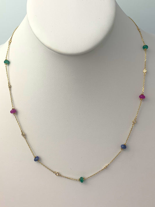 17" - 18" Ruby, Diamond, Emerald and Sapphire Necklace in 14KY - NCK-065-TNCDIAGM14Y-WHRBYSAPEM-17-00119 0.25ctw
