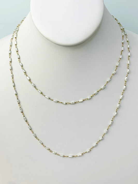 36" Keshi Pearl Rosary Necklace  in 14KY - NCK-202-ROSPRL14Y-WH-36