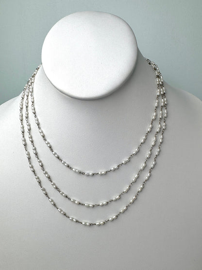 16" Double Keshi Pearl Rosary Necklace in 18KW - NCK-203-ROSPRL18W-WH-16