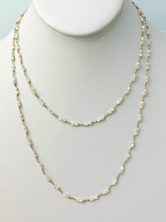 18"- 36" Double Keshi Pearl Rosary Necklace in18KY - NCK-204-ROSPRL18Y-WH-18
