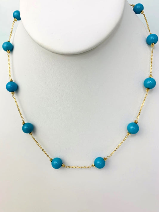 16-17" Turquoise Station Necklace in 14KY - NCK-233-TNCGM14Y-TQ-17