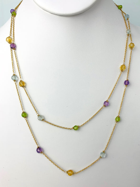 36" Citrine, Peridot, Amethyst, And Blue Topaz Station Necklace in 14KY - NCK-238-TNCGM14Y-MLTI-35