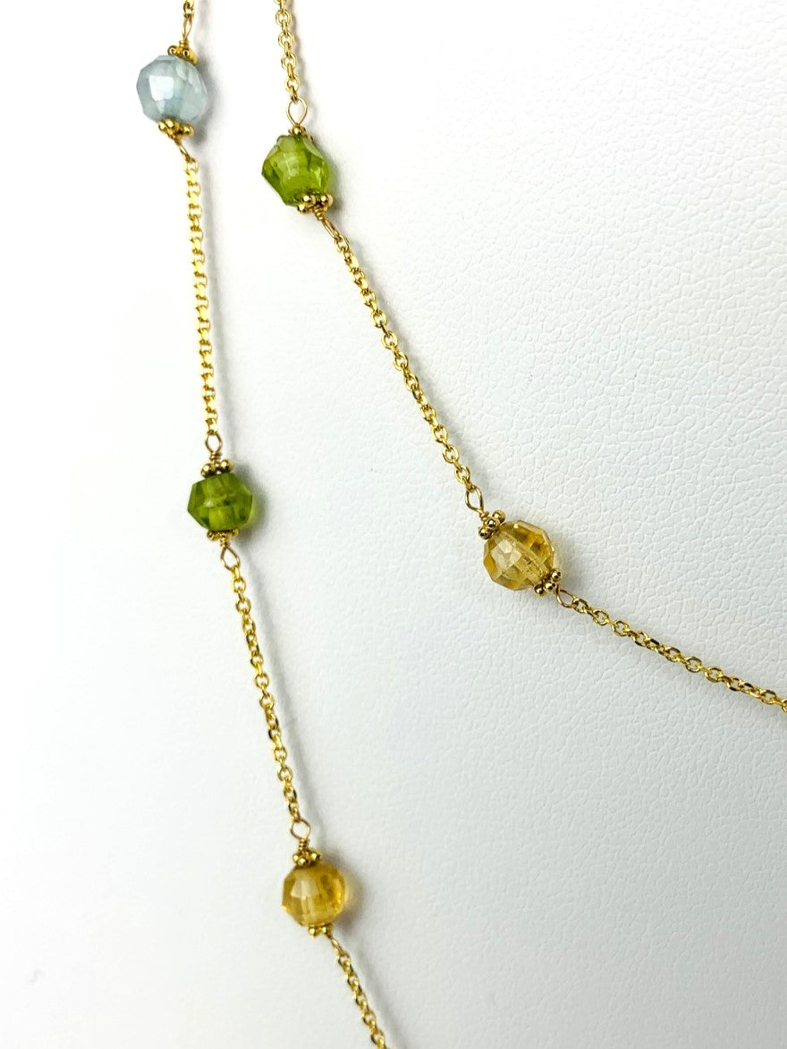 36" Citrine, Peridot, Amethyst, And Blue Topaz Station Necklace in 14KY - NCK-238-TNCGM14Y-MLTI-35