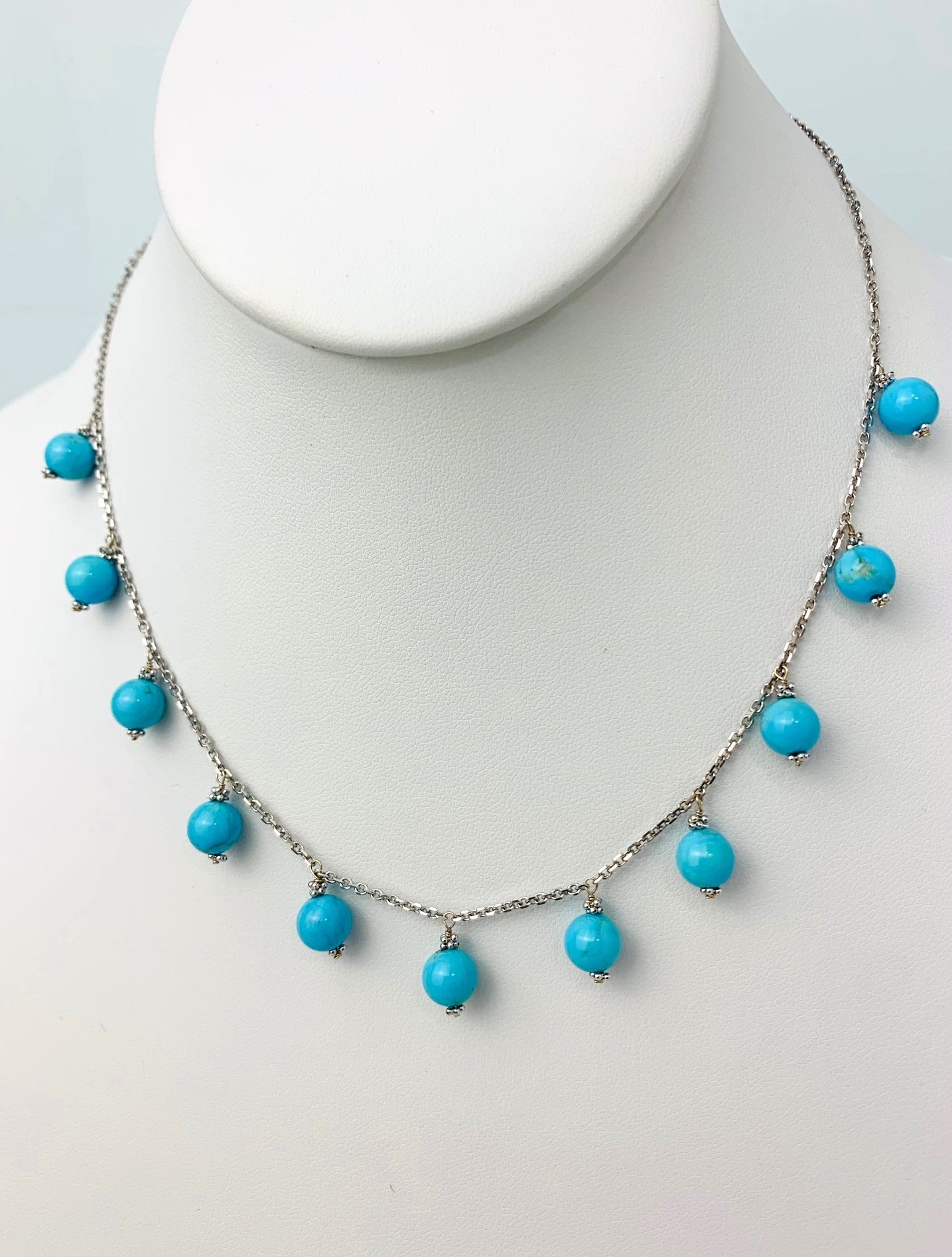 16"-17" Turquoise Dangly Necklace in 14KW - NCK-243-DNGGM14W-TQ-16