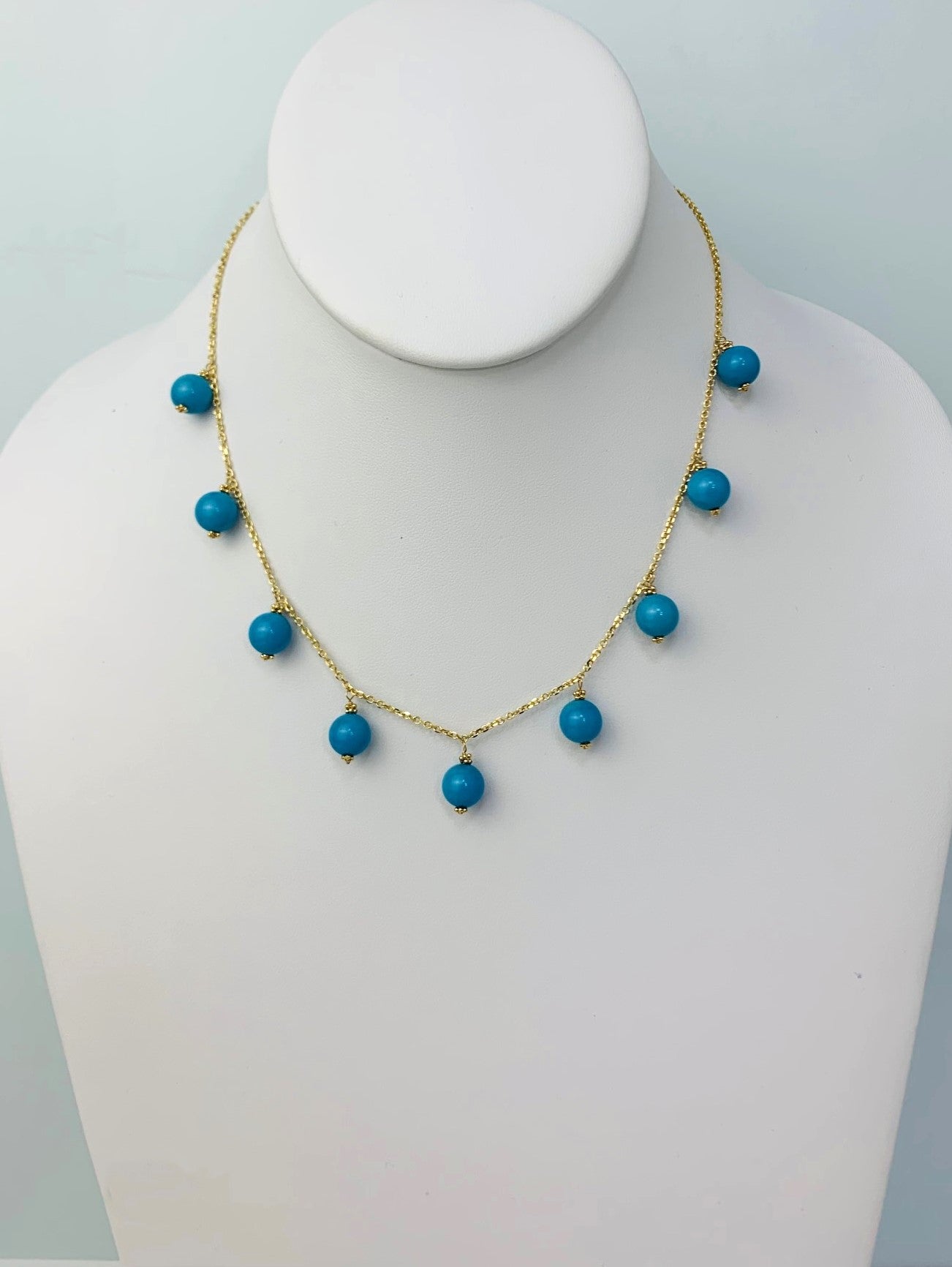16"-17" Turquoise Dangly Necklace in 14KY - NCK-243-DNGGM14Y-TQ-16