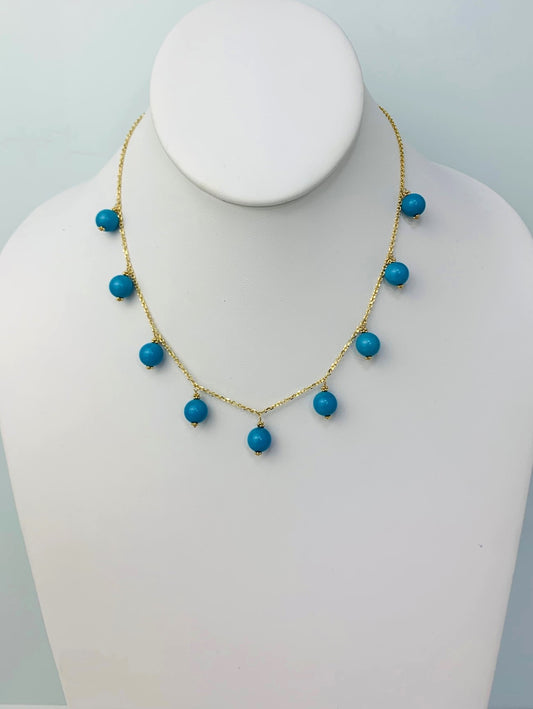 16"-17" Turquoise Dangly Necklace in 14KY - NCK-243-DNGGM14Y-TQ-16