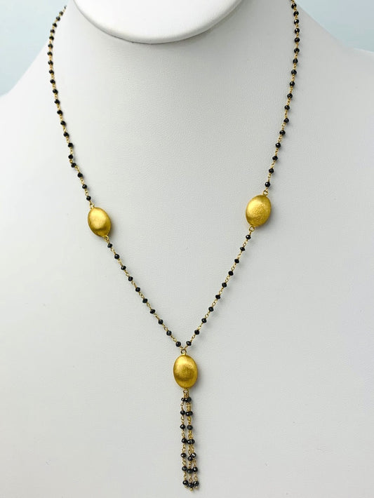 18" Black Diamond Rosary Tassel Necklace in 14KY - NCK-246-ROSDIA14Y-BK-18 7.49ctw