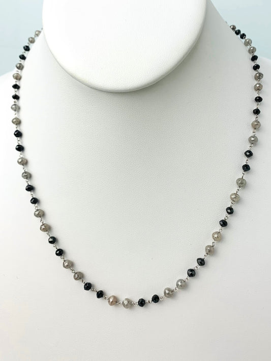 18" Grey And Black Diamond Rosary Necklace in 14KW - NCK-254-ROSDIA14W-GRYBK-18 35ctw
