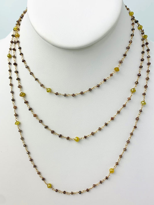 49" Reddish Brown Diamond Rosary Necklace With Yellow Diamond Accents in 18KY - NCK-264-ROSDIA18Y-YLBRN-49