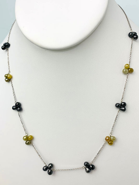 17"-18" Black And Brownish Yellow Diamond Cluster Station Necklace in 18KW - NCK-294-TNCDIA18W-YLBK-18 18ctw