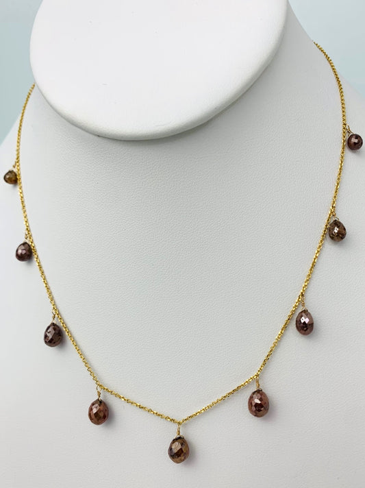 16" Rustic Red Diamond Briolette Dangle Necklace in 18KY - NCK-301-DNGDIA18Y-RED-16 7.5ctw