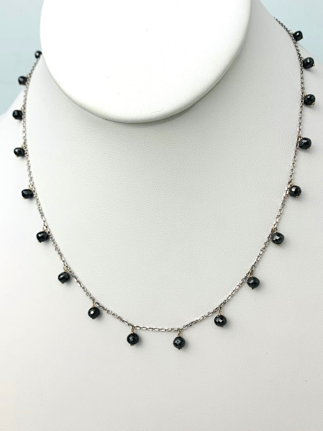 16" Black Diamond Dangle Necklace in 14KW - NCK-302-DNGDIA14W-BK-16-01299 13ctw