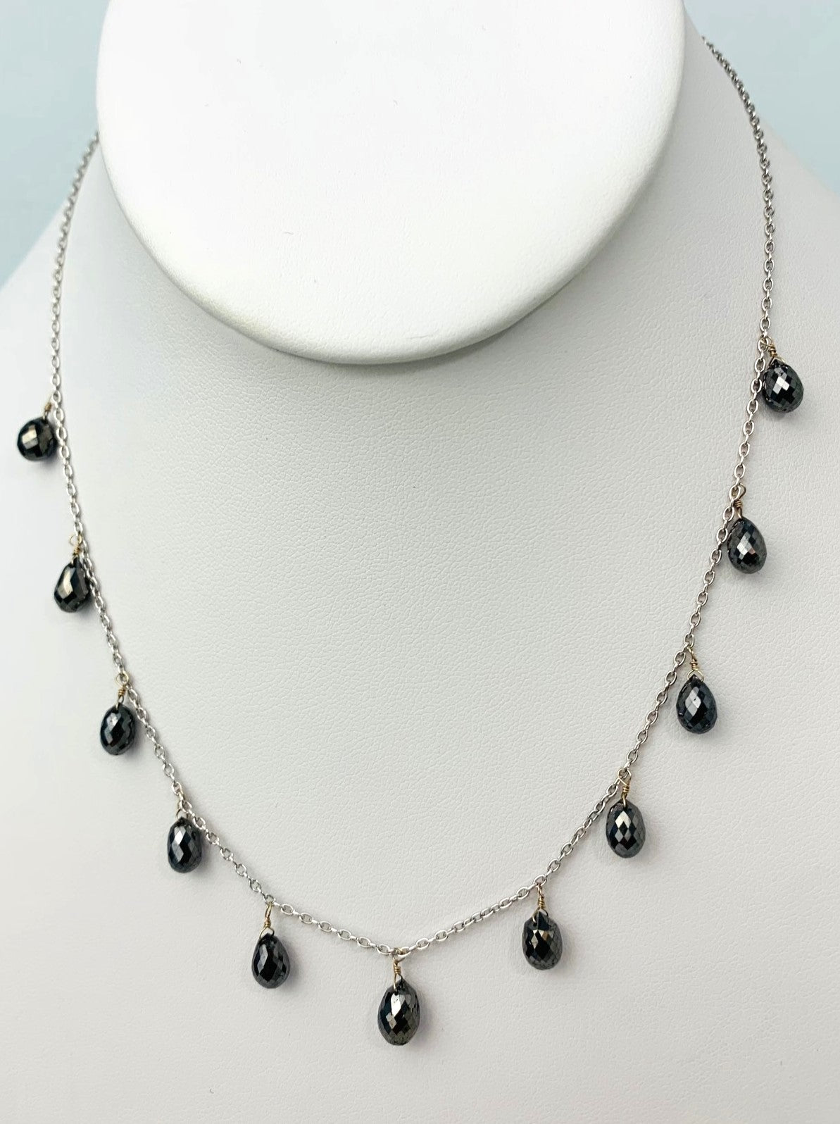 15" Black Diamond Dangle Necklace in 14KW - NCK-305-DNGDIA14W-BK-15 13ctw