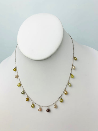 16 Inch Rustic Earth Tone Diamond Dangle Necklace in 14KW - NCK-306-DNGDIA14W-ERTH-16