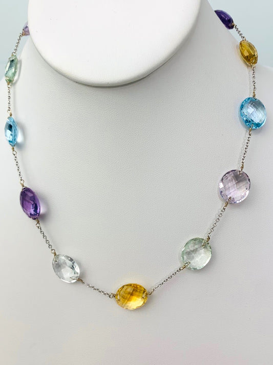 18" 12 Station Multicolored Oval Rose Cut Gemstone Necklace in 14KW - NCK-345-TNCGM14W-MLTI-18
