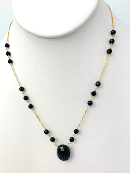 17-18" Onyx Station Necklace With Oval Center in 14KY - NCK-379-TNCGM14Y-OX-18