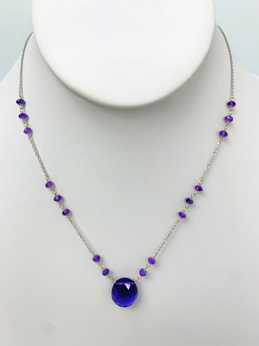 16"-17" Amethyst Station Necklace With Oval Center in 14KW - NCK-382-TNCGM14W-AM-17