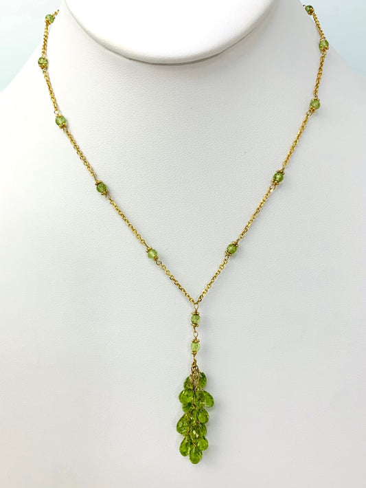 15-16" Peridot Station Necklace With Tassel Center in 14KY - NCK-399-TASSGM14Y-PDT-16