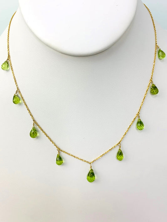 16-17" 9 Station Peridot Necklace in 14KY - NCK-409-DNGGM14Y-PDT-17