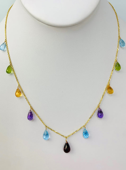 17" 11 Station Multicolored Gemstone Necklace in 14KY - NCK-412-DNGGM14Y-MLTI-17