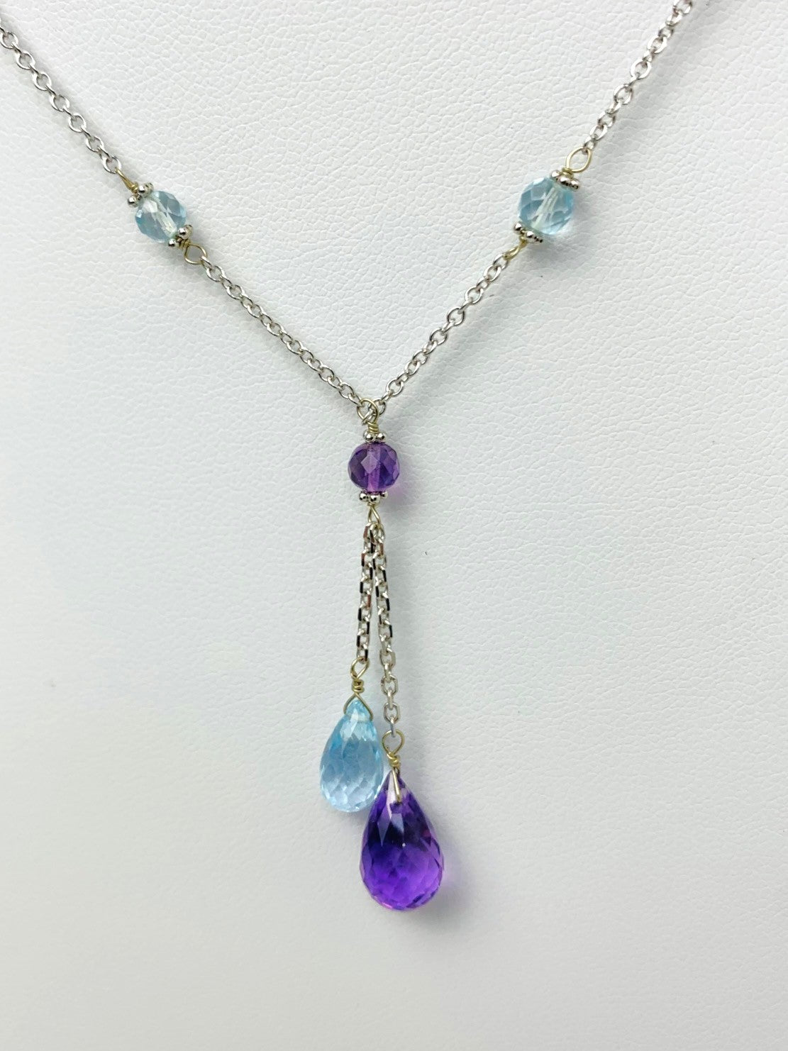 16"-17" Amethyst And Blue Topaz Lariat Station Necklace in 14KW - NCK-416-LARGM14W-AMBT-17-SM
