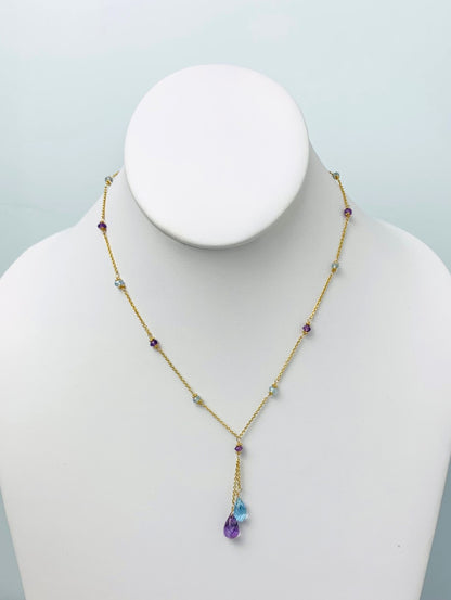16"-17" Amethyst And Blue Topaz Lariat Station Necklace in 14KY - NCK-416-LARGM14Y-AMBT