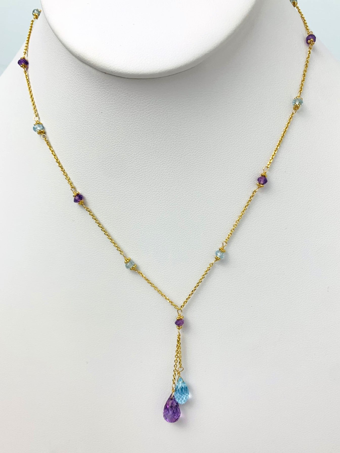 16"-17" Amethyst And Blue Topaz Lariat Station Necklace in 14KY - NCK-416-LARGM14Y-AMBT