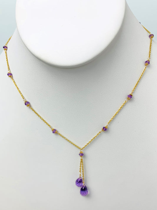 16"-17" Amethyst  Lariat Station Necklace in 14KY - NCK-417-LARGM14Y-AM-17-SM