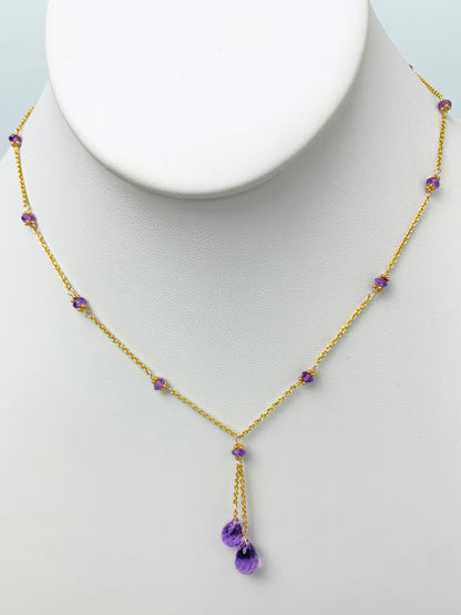 16"-17" Amethyst  Lariat Station Necklace in 14KY - NCK-417-LARGM14Y-AM-17-SM