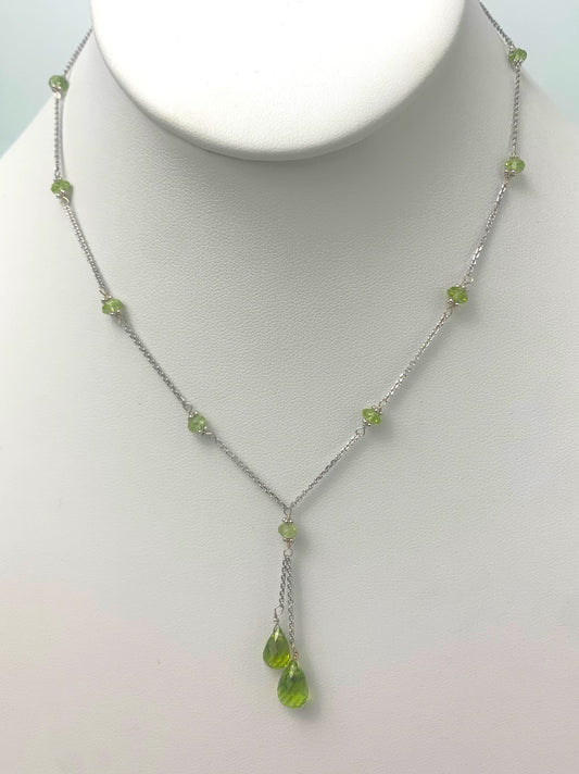 16"-17" Peridot Lariat Station Necklace in 14KW - NCK-424-LARGM14W-PDT-17-SM