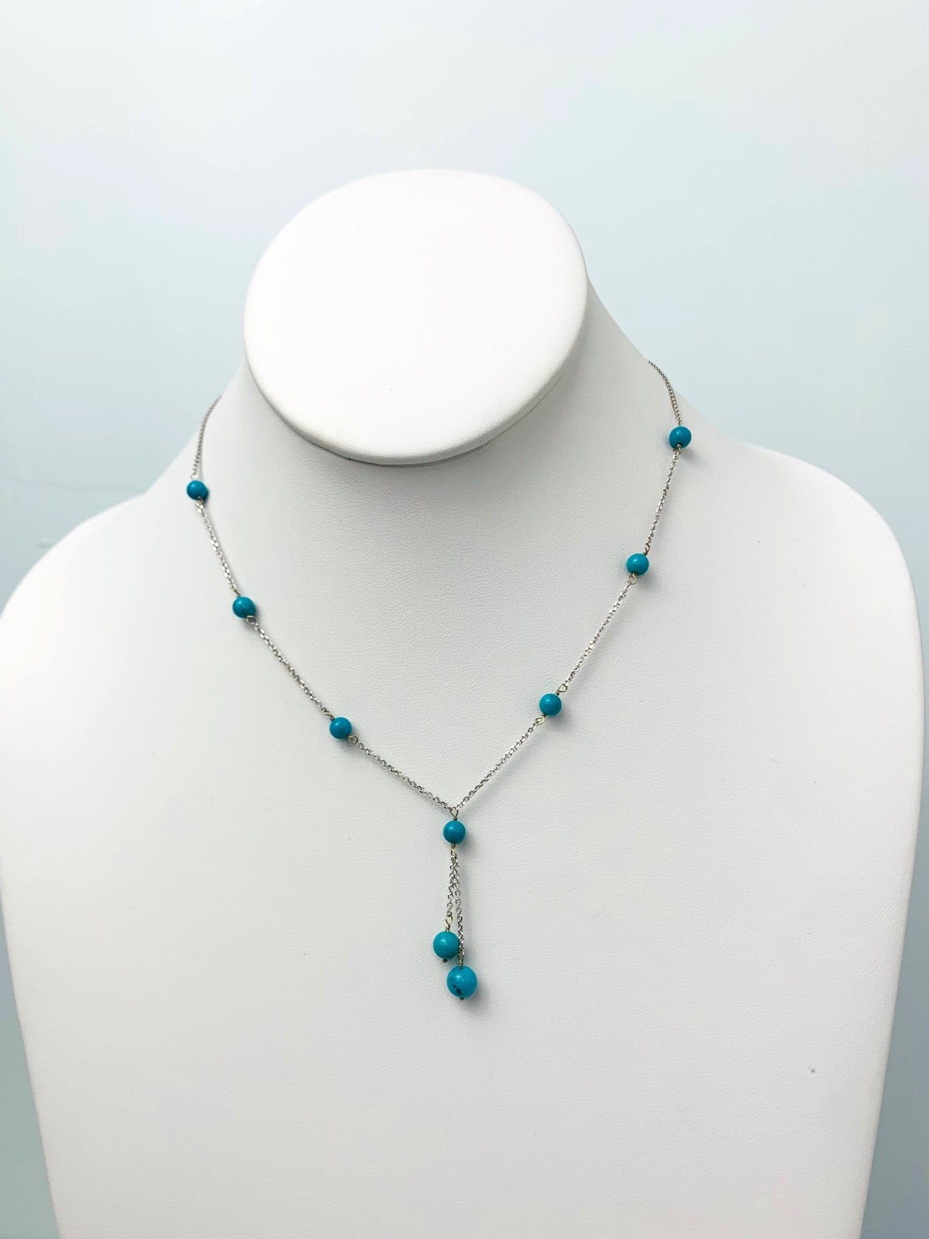 16" Turquoise Station Necklace in 14KW - NCK-427-LARGM14W-TQ-16-SM