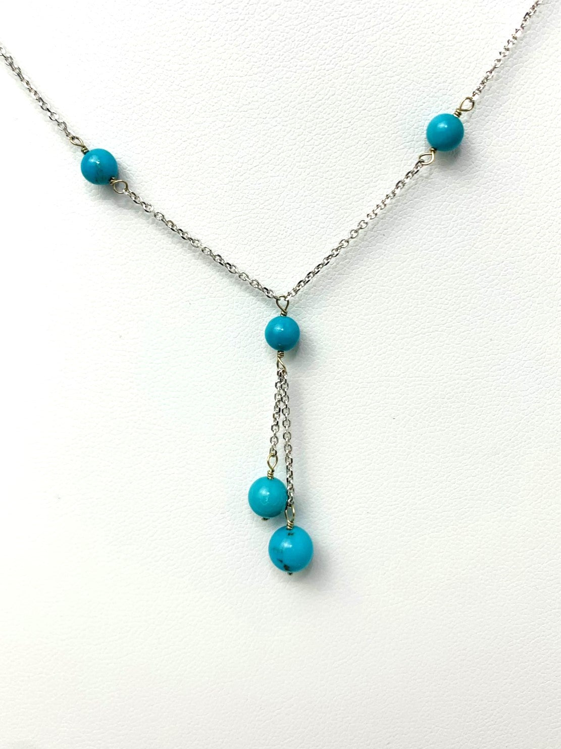 16" Turquoise Station Necklace in 14KW - NCK-427-LARGM14W-TQ-16-SM