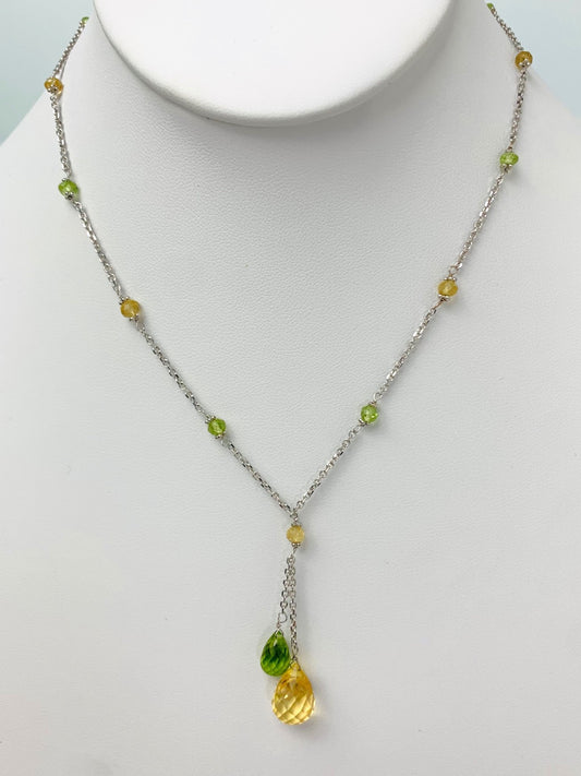 16"-17" Peridot And Citrine Lariat Station Necklace in 14KW - NCK-432-LARGM14W-PDTCIT-17-SM