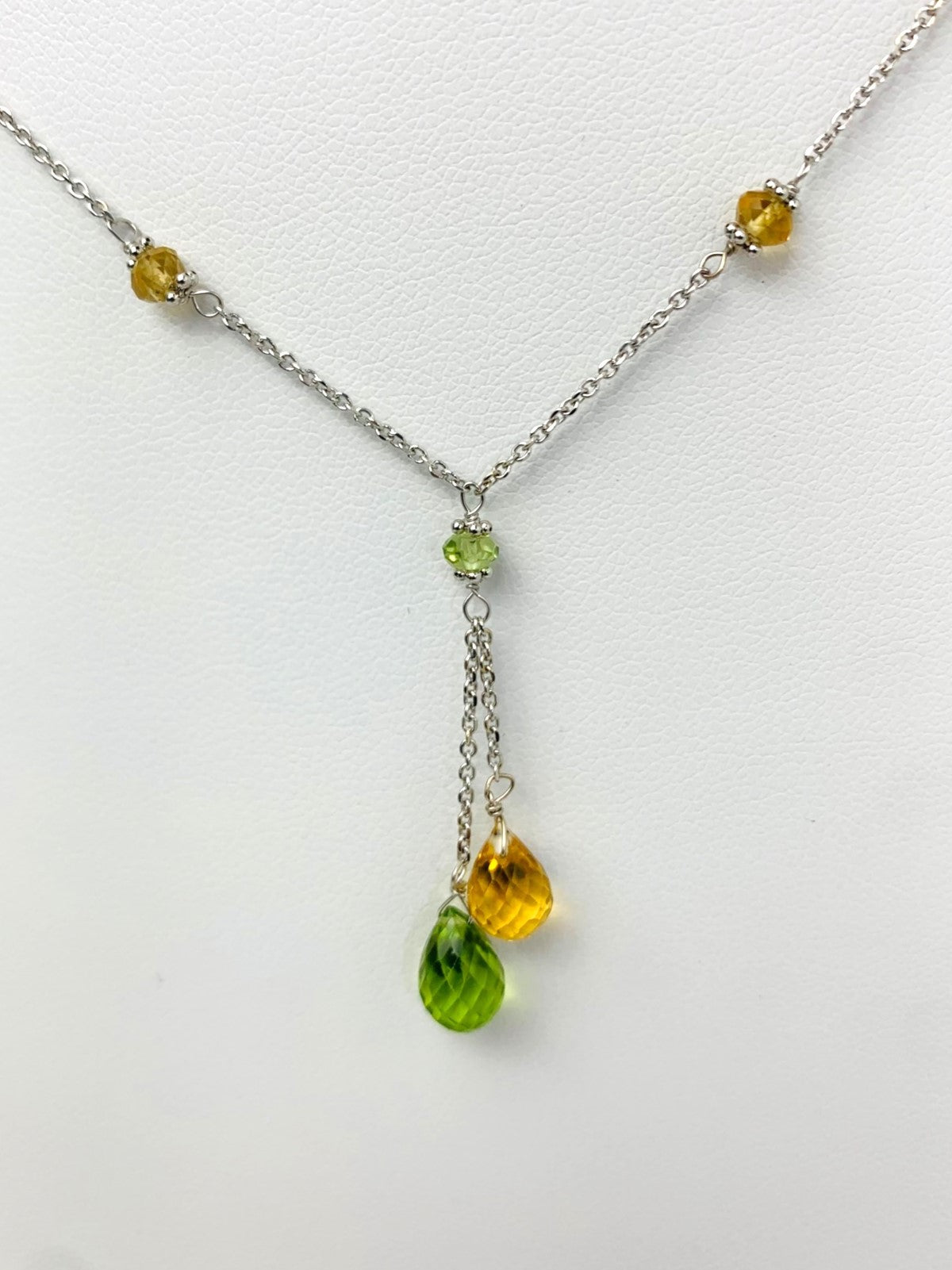 16"-17" Peridot And Citrine Lariat Station Necklace in 14KW - NCK-432-LARGM14W-PDTCIT-17-SM