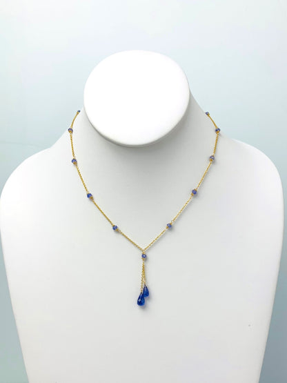 16"-17" Tanzanite Lariat Station Necklace in 14KY - NCK-432-LARGM14Y-TANZ-17