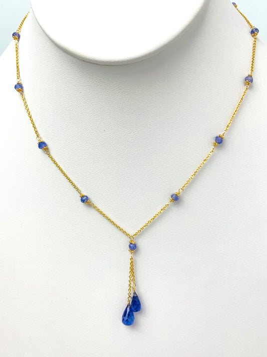 16"-17" Tanzanite Lariat Station Necklace in 14KY - NCK-432-LARGM14Y-TANZ-17
