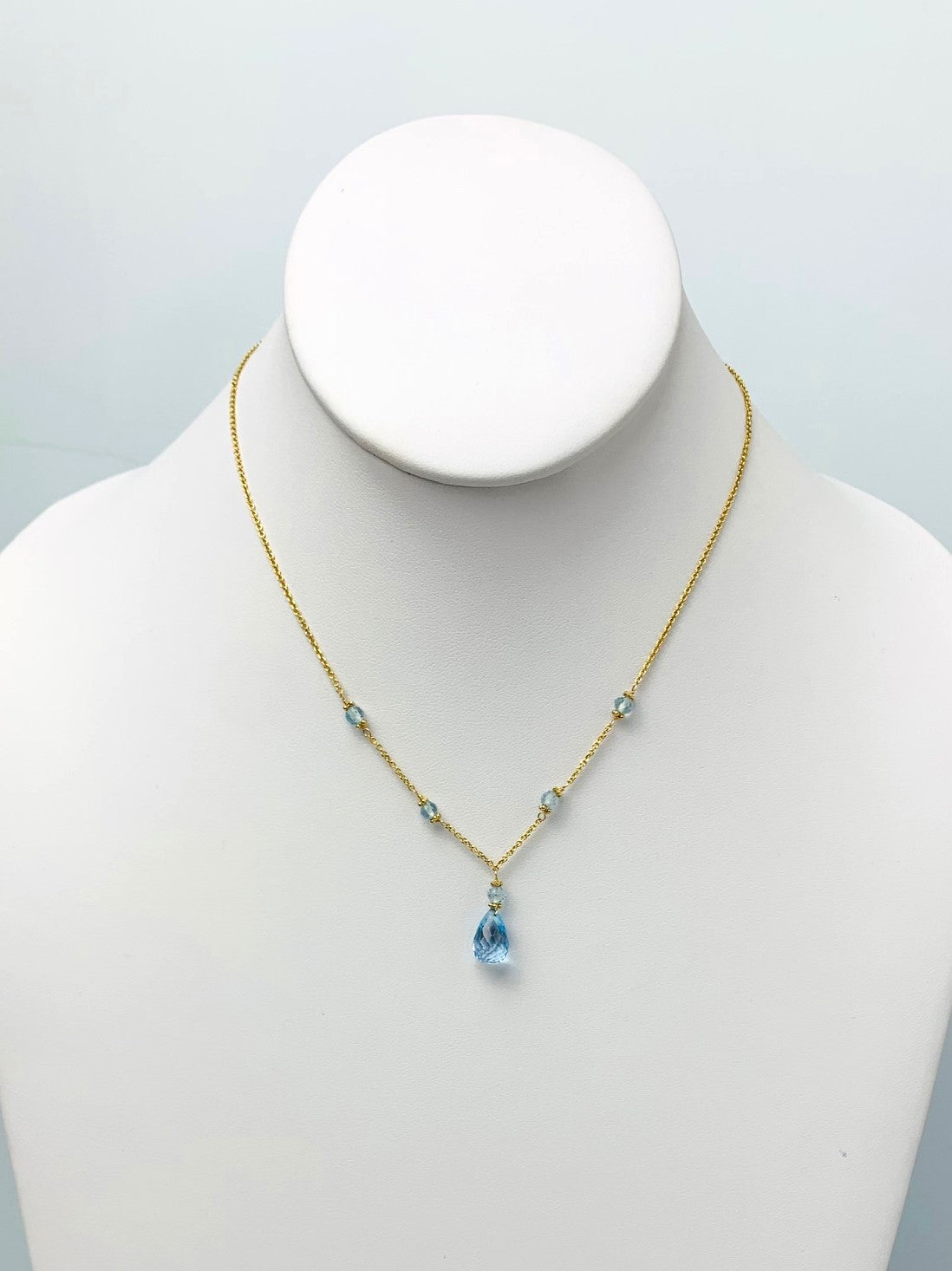 16"-17" Blue Topaz Station Necklace With Center Drop in 14KY - NCK-435-DRPGM14Y-BT-15