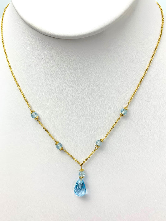 16"-17" Blue Topaz Station Necklace With Center Drop in 14KY - NCK-435-DRPGM14Y-BT-15