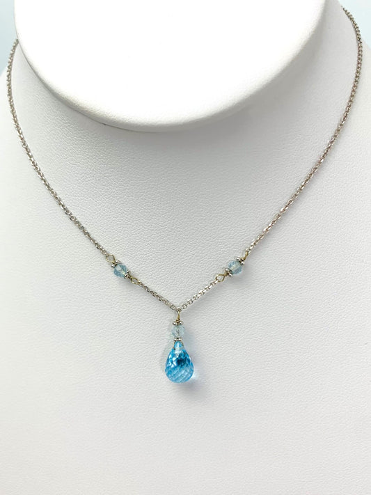 18"-19" Blue Topaz Station Necklace With Center Drop in 14KW - NCK-436-DRPGM14W-BT-19