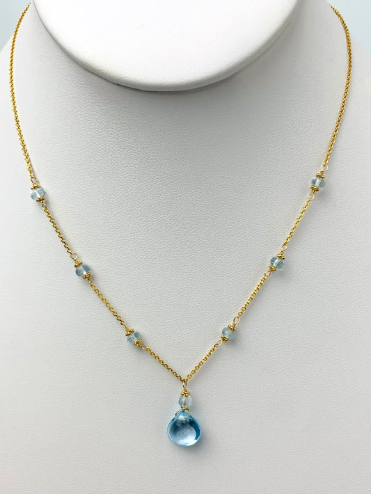 16"-17" Blue Topaz Station Necklace With Center Drop in 14KY - NCK-440-DRPGM14Y-BT-17