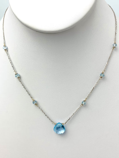 16"-17" Blue Topaz Station Necklace With Center Drop in 14KW - NCK-441-DRPGM14W-BT-17