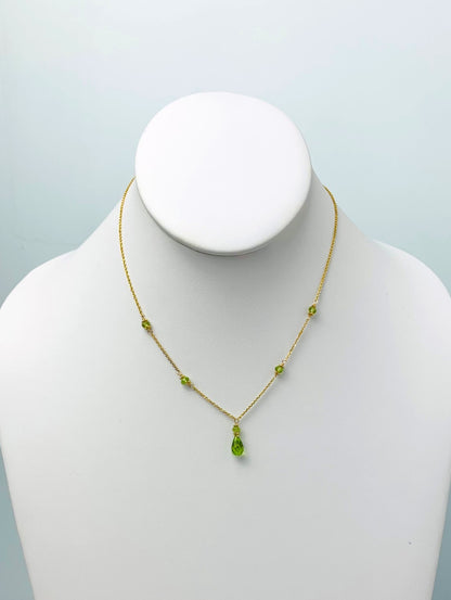 15"-16" Peridot Station Necklace With Center Drop in 14KY - NCK-443-DRPGM14Y-PDT-16