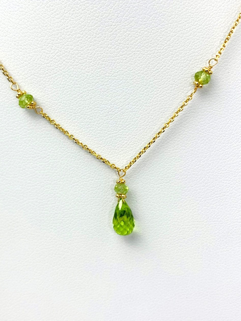 15"-16" Peridot Station Necklace With Center Drop in 14KY - NCK-443-DRPGM14Y-PDT-16