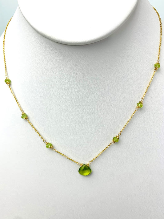 16"-17" Peridot Station Necklace With Center Drop in 14KY - NCK-445-DRPGM14Y-PDT-17