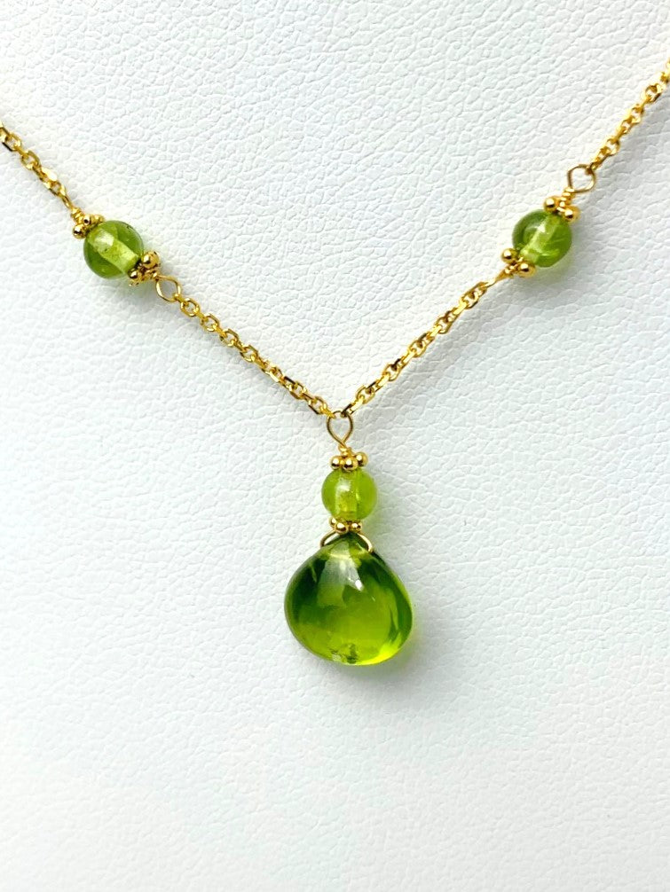 16"-17" Peridot Station Necklace With Center Drop in 14KY - NCK-446-DRPGM14Y-PDT-17