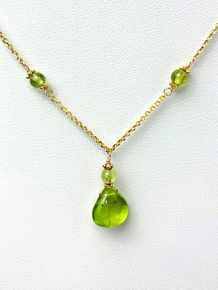 16"-17" Peridot Station Necklace With Center Drop in 14KY - NCK-447-DRPGM14Y-PDT-17